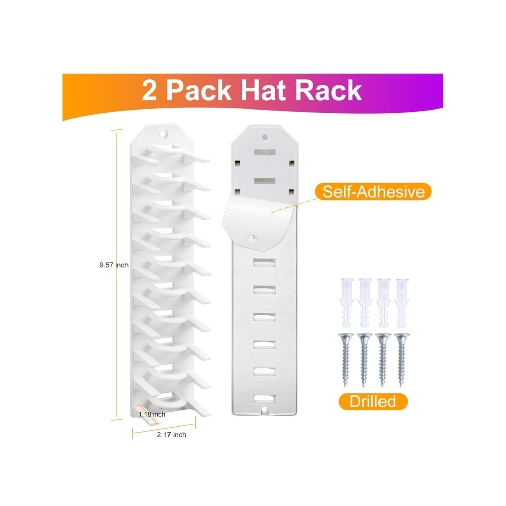 Baseball Cap Hat Rack Wall Door Hanger Holder Storage Organize 20 Hooks Adhesive - Picture 3 of 7
